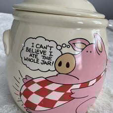 Treasure Craft Vintage Pig Cookie Jar “I Can’t Believe I Ate The Whole Jar” USA