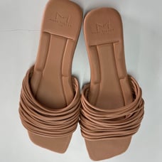 Marc Fisher Sandals Womens 7.5 Tan Strappy Maddie Flat Slip On Shoe Slip On