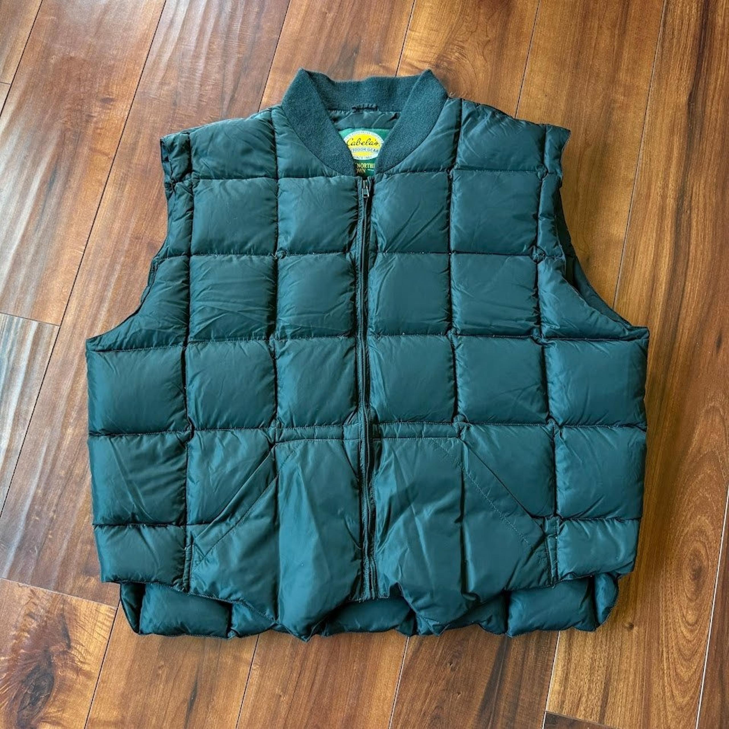 Cabelas Premier Northern Goose Down Wool Green Puffer Vest Mens XL