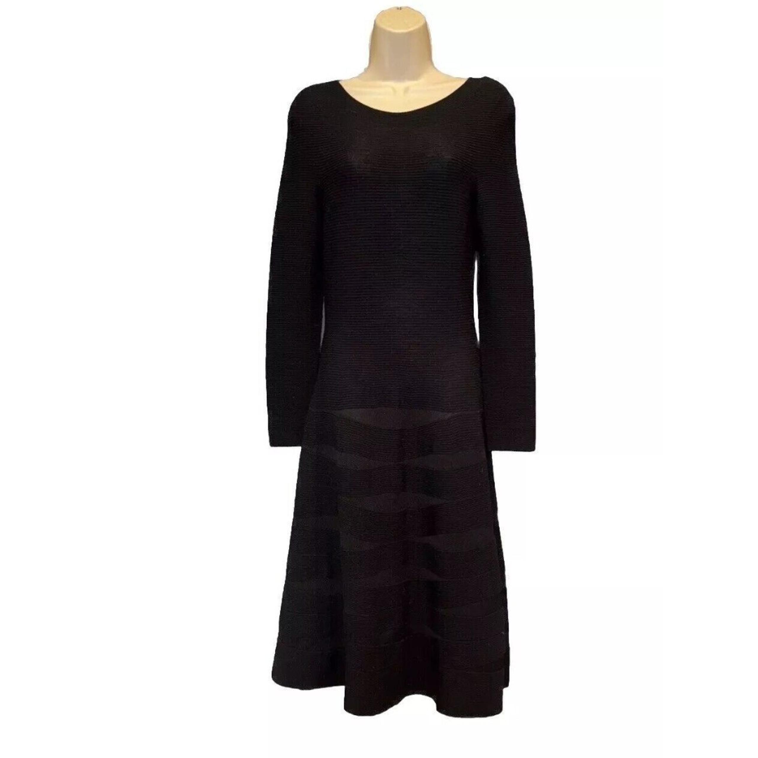 Emporio Armani Size M 42 Wool black flared knit Long Sleeve Midi Dess