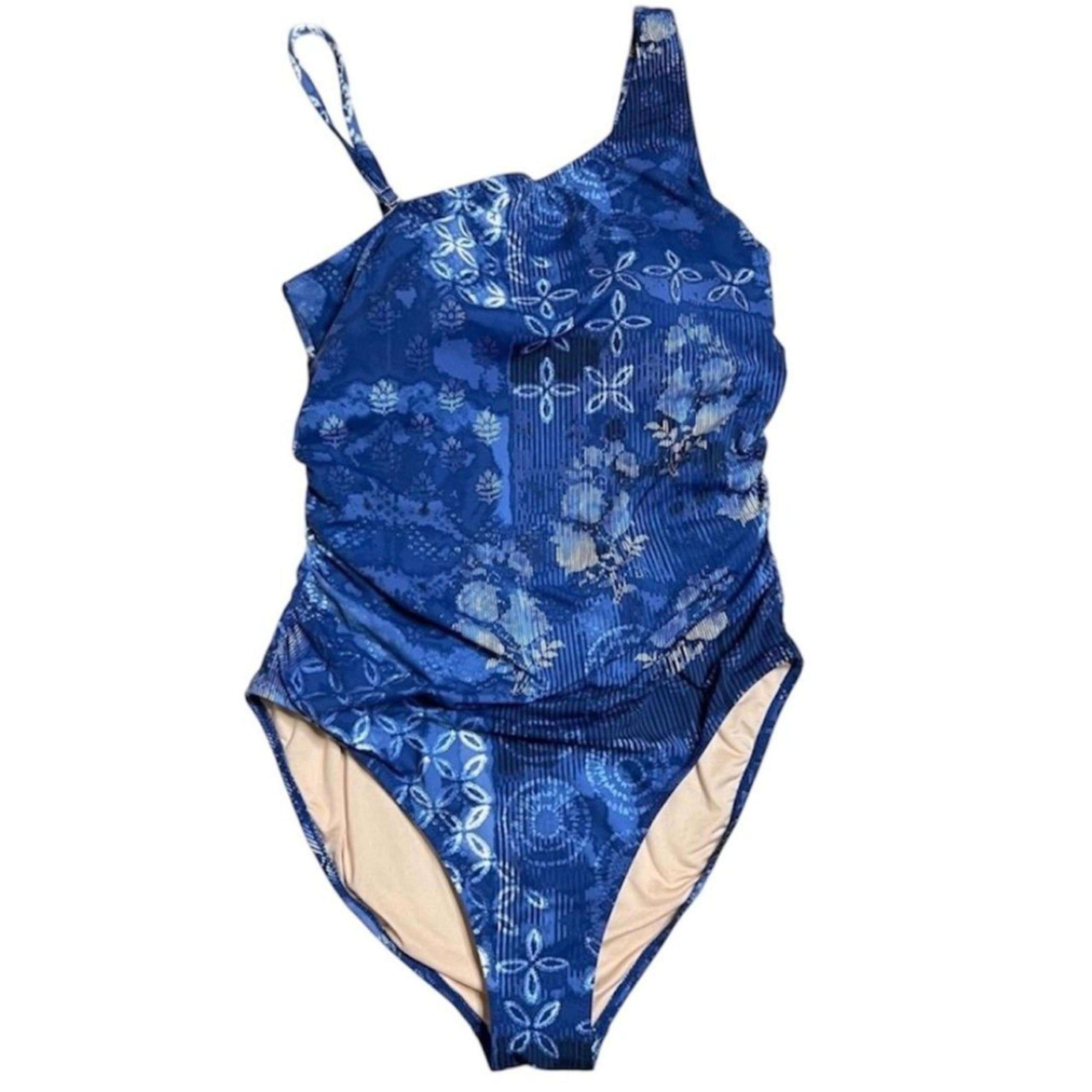 Garnet Hill Swimsuit Womens 18 Signature Blue Asymmetrical One Piece