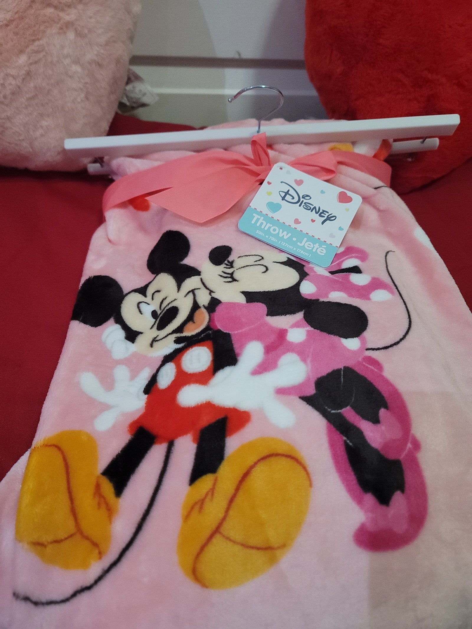 Mickey and Minnie Mouse Pink Valentine's Blanket