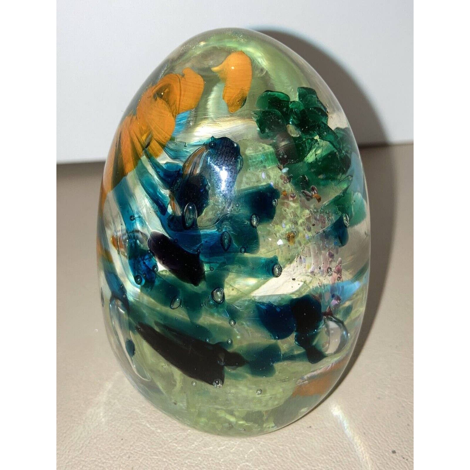 Studio Art Glass Egg Paperweight Swirled Signed R (Robin) Provart Kelly '95