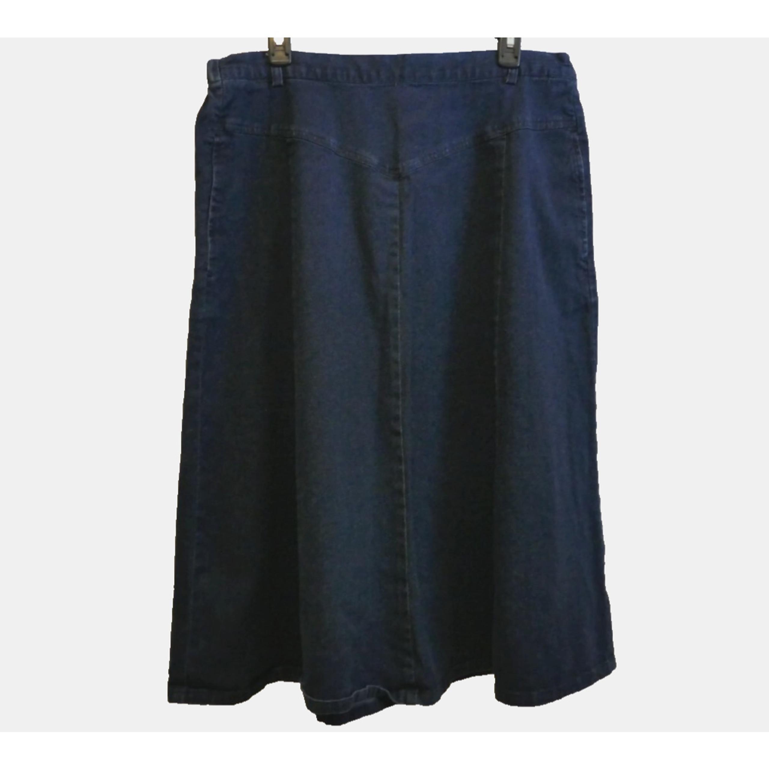 Orvis Blue Denim Jean Skirt Midi Stretch Large w Belt Loops A Line