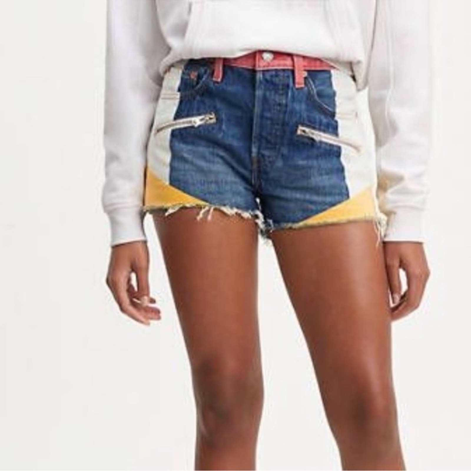 Levi's 501 Button Fly Denim Color Block Jean Shorts Blue Red Size 31