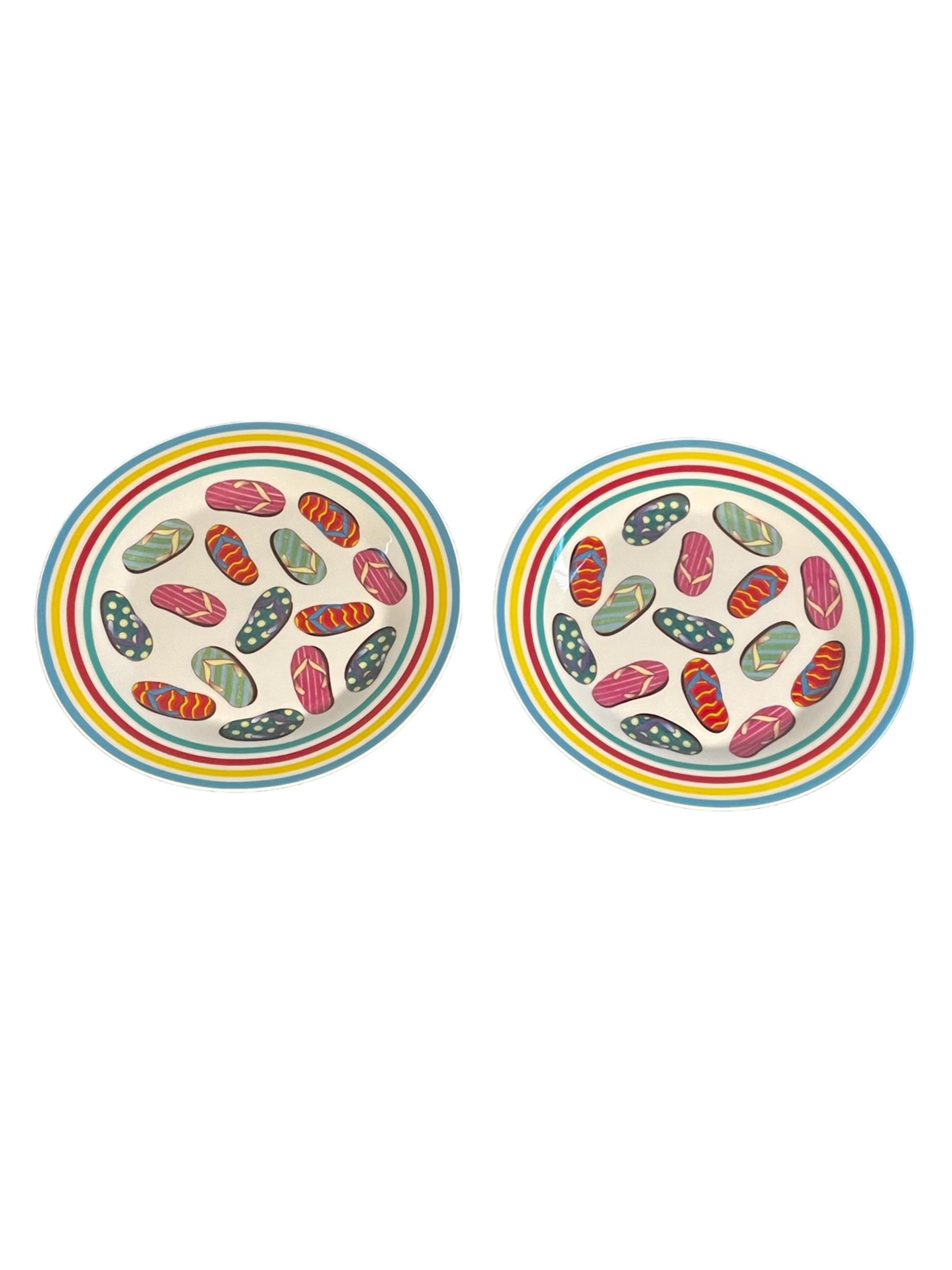 Set of 2 New I. Godinger & Co Flip Flop Dessert Plates
