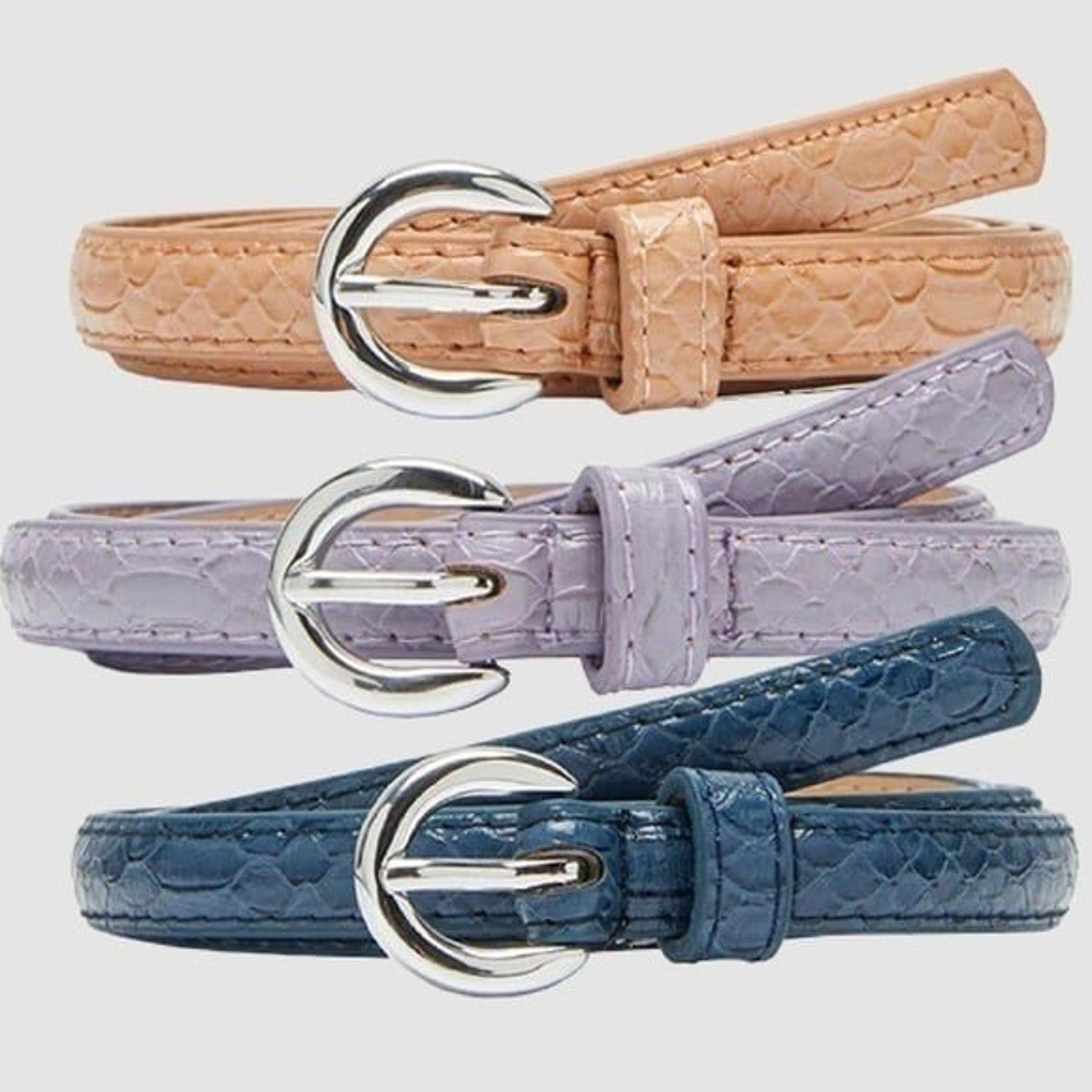 PU Leather Skinny Snake Texture Belt Set 3