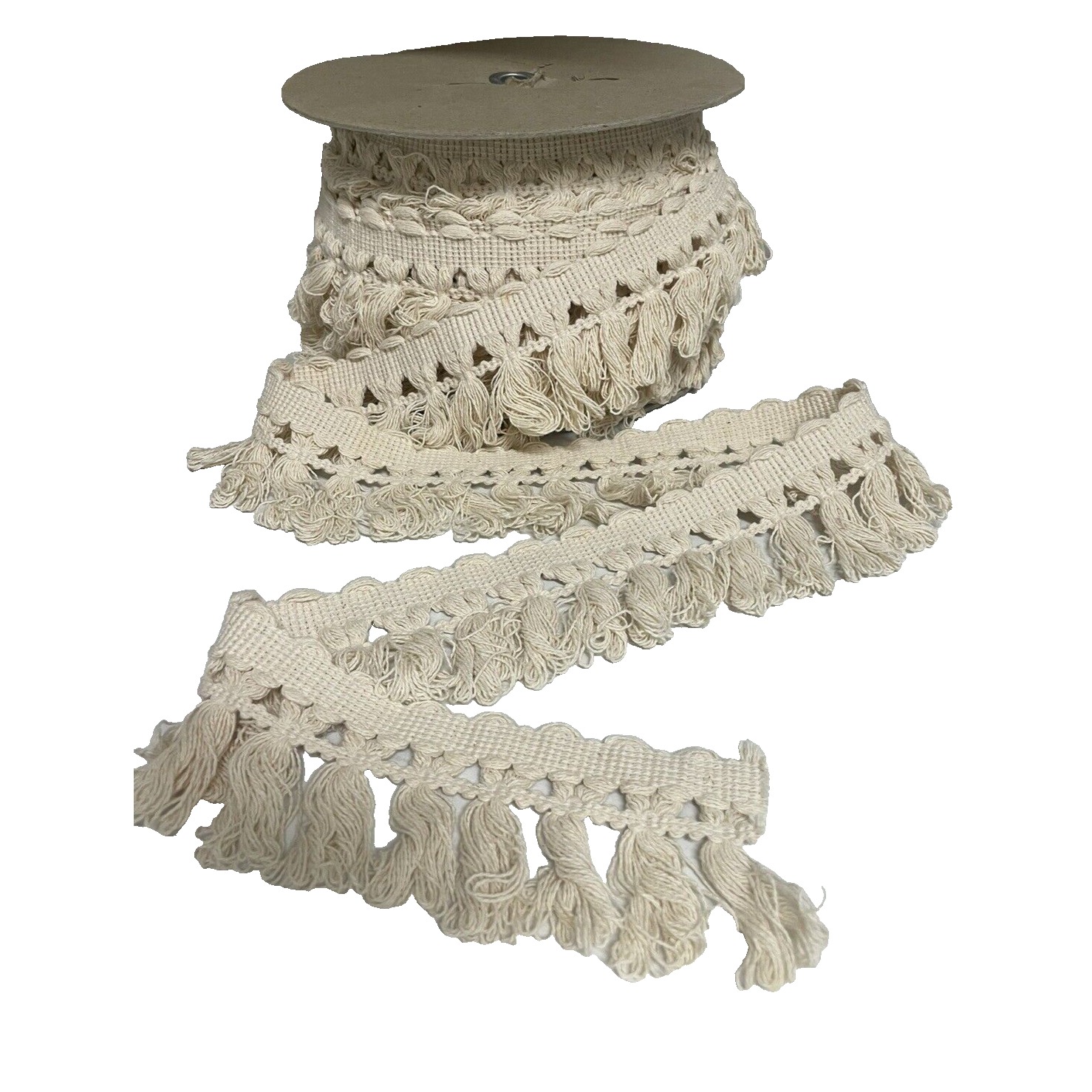 27 Yds Vintage Beige Ecru 3 Looped Tassel Fringe Trim Pillows Upholstery Decor