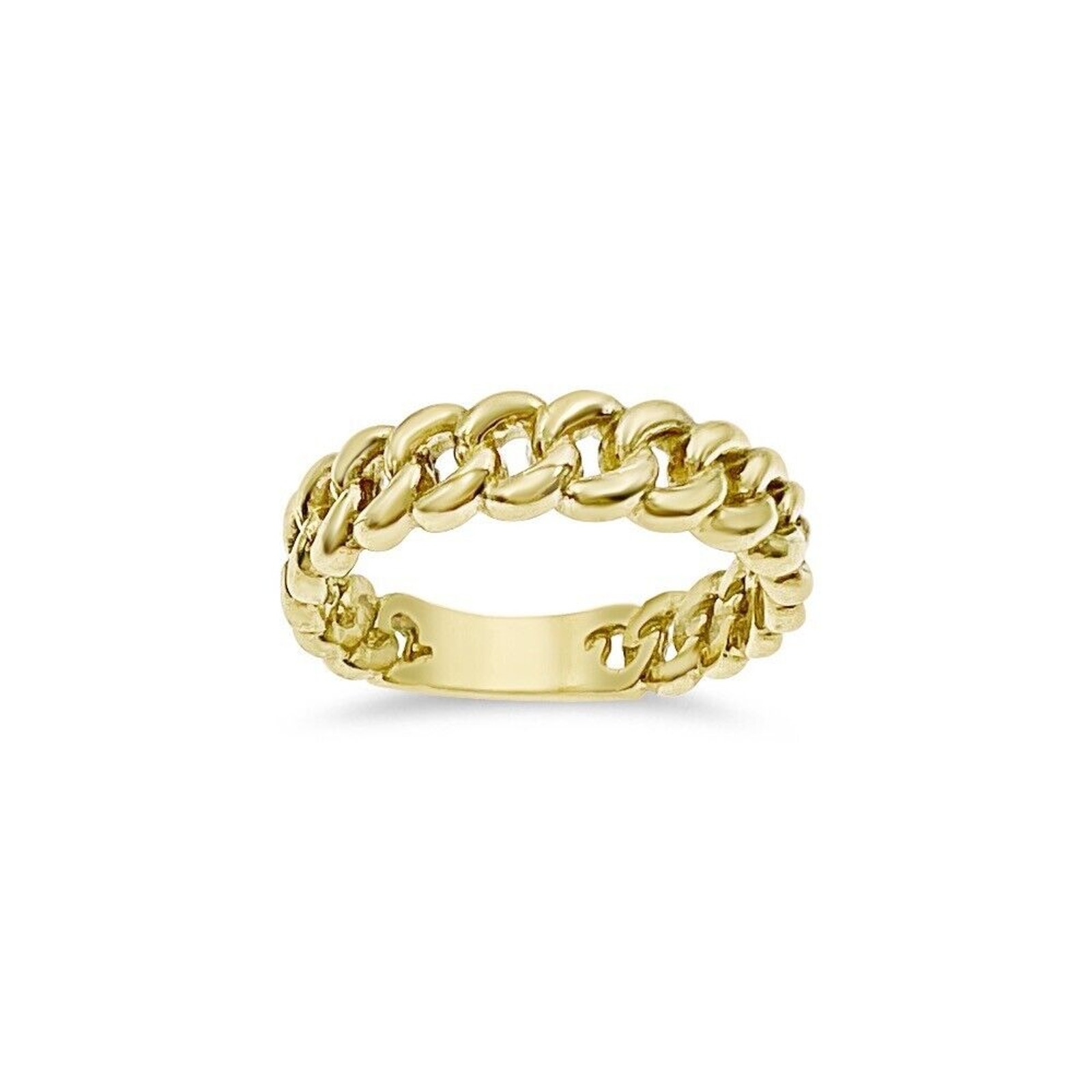 Cuban Link Chain Womens Band Ring 10k Yellow Gold Stackable