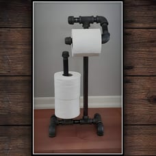 Industrial pipe free standing toilet paper roll holder with extra storage