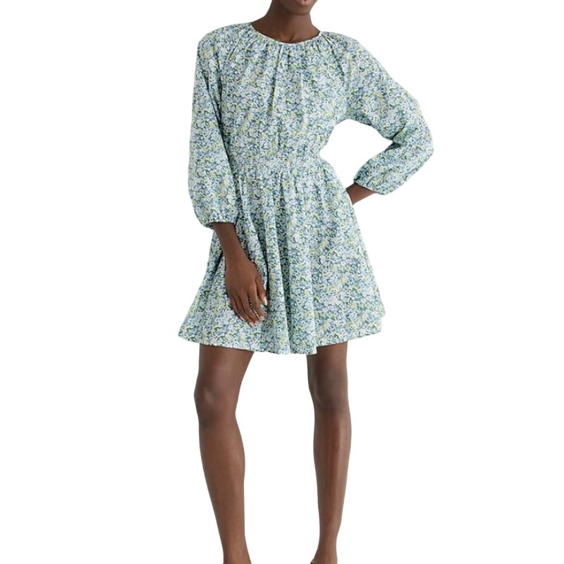 NWT J.Crew Palermo smocked-waist dress Liberty Fabric Floral Green Size Medium