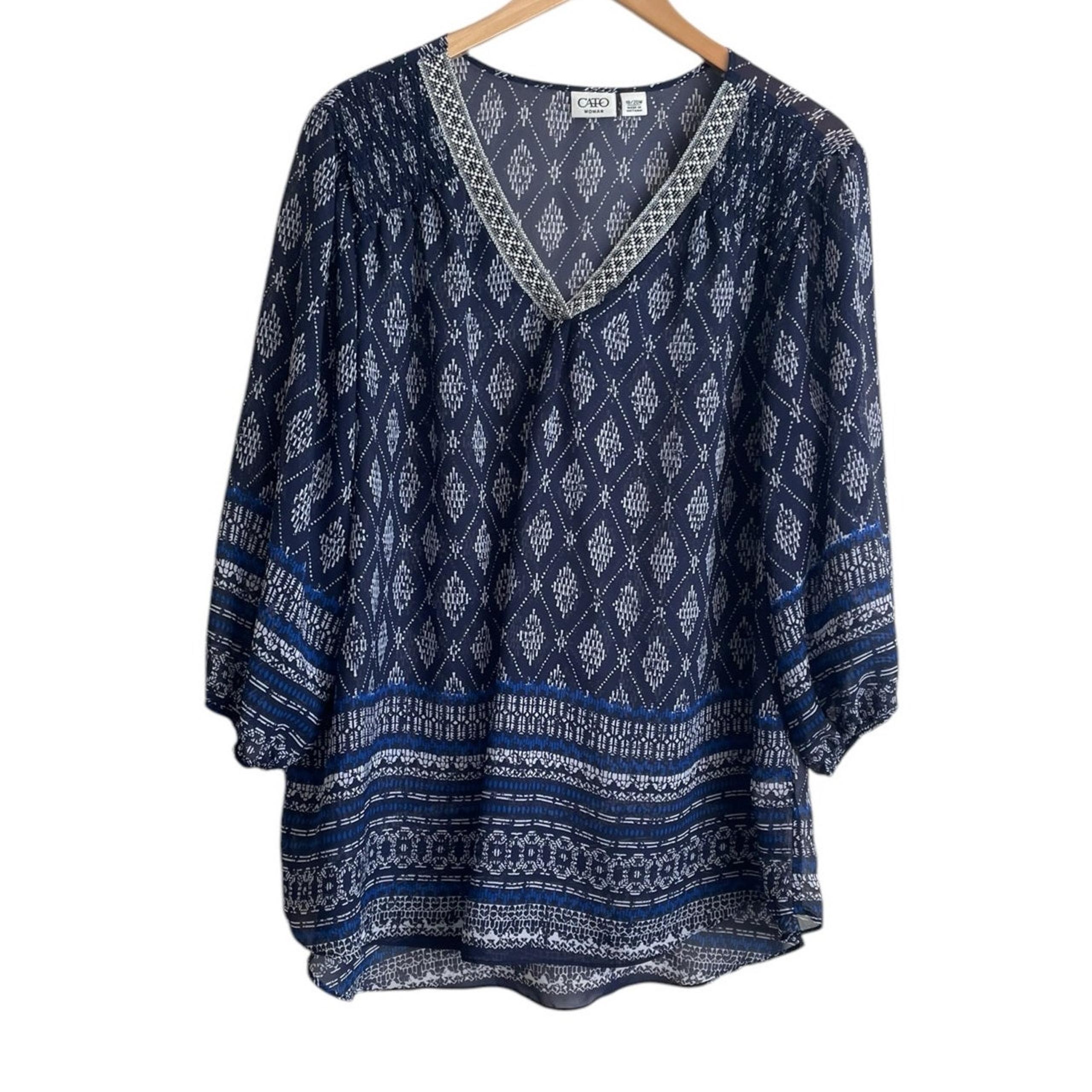 Cato Women Tunic Top 18/20 Blue Boho Aztec Hippie Crochet Bodice Cottagecore