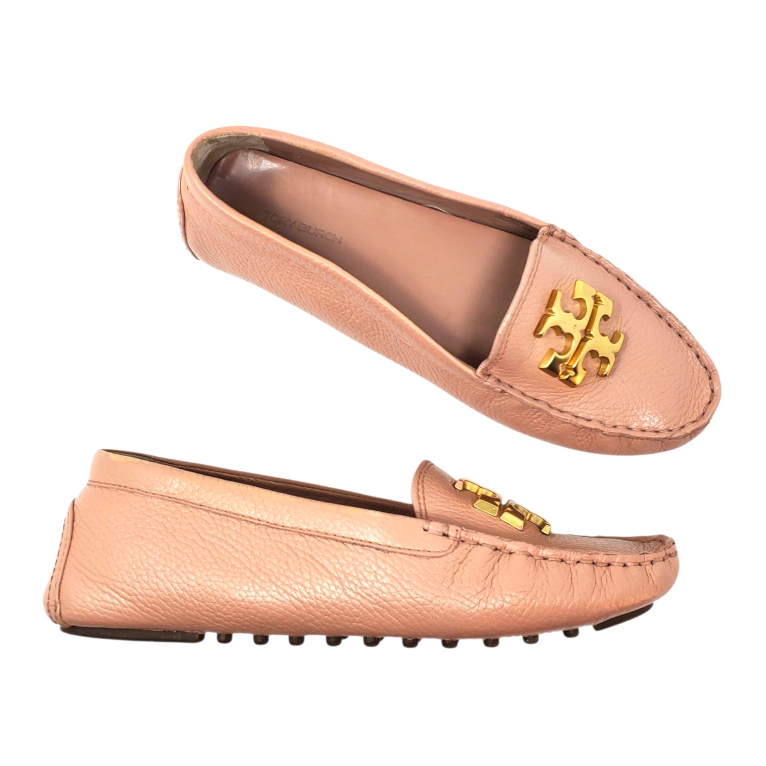 Tory Burch Everly Driver Tumbled Leather Loafer Pink Moon