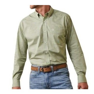 Ariat Men's Small Long Sleeve Slub Solid Button Up Shirt - Olive