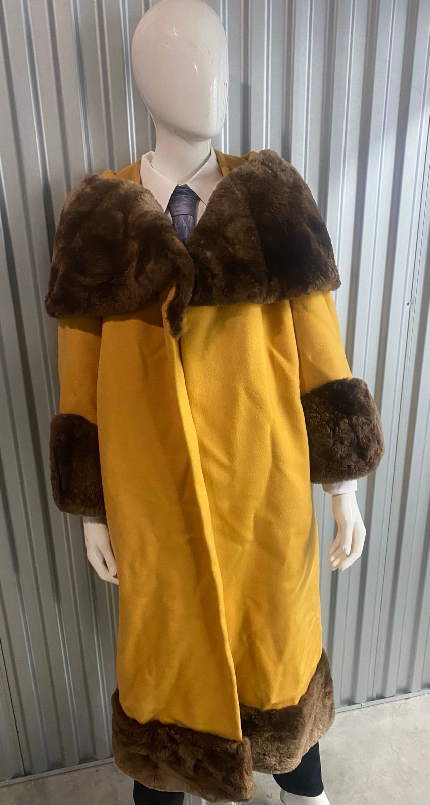 Vintage Mustard Suede and Fur Trimmed Ladies Overcoat