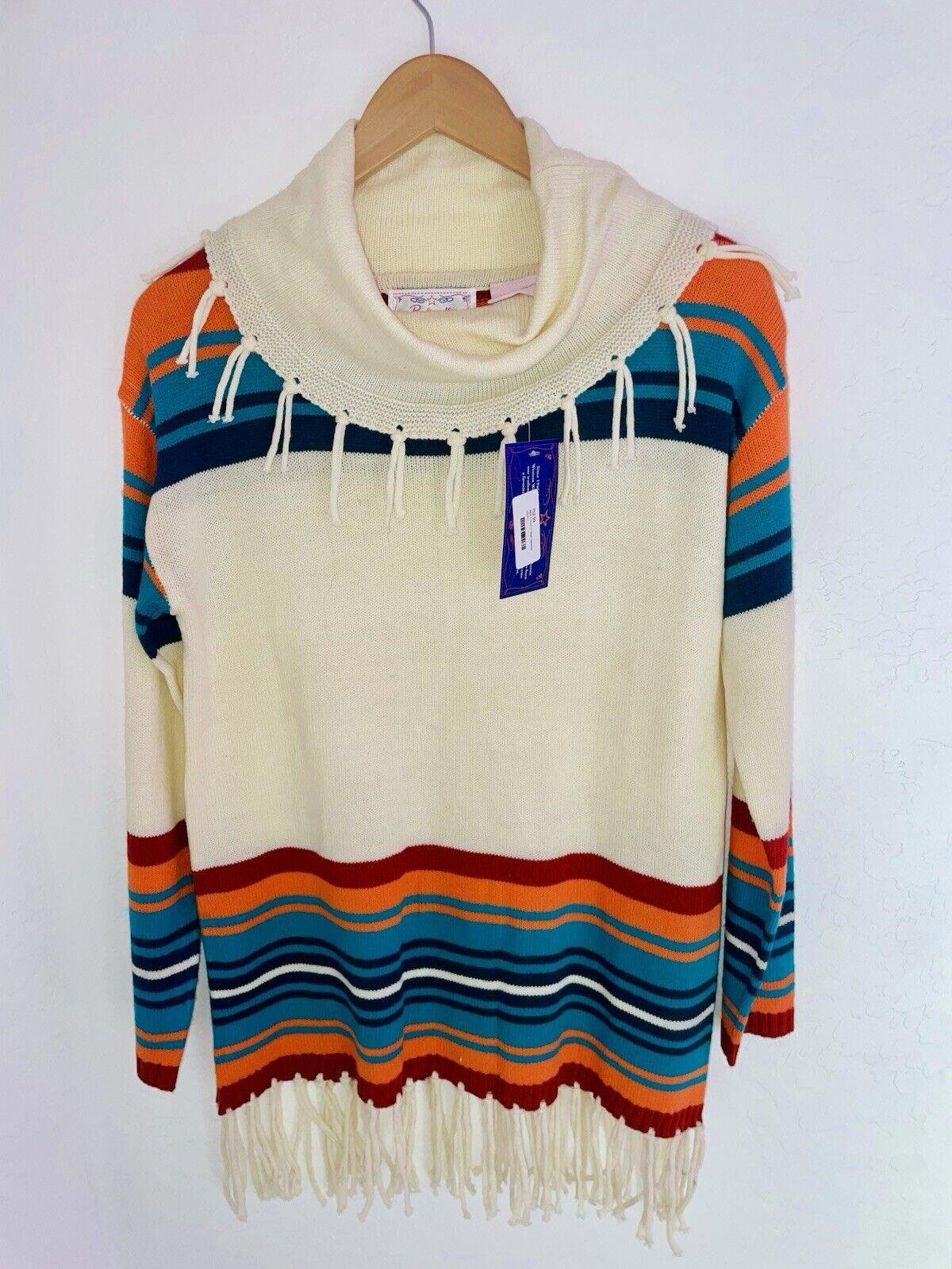 Panhandle ROCK & ROLL Cowgirl Womens Fringe Sweater Cowl Neck NWT S