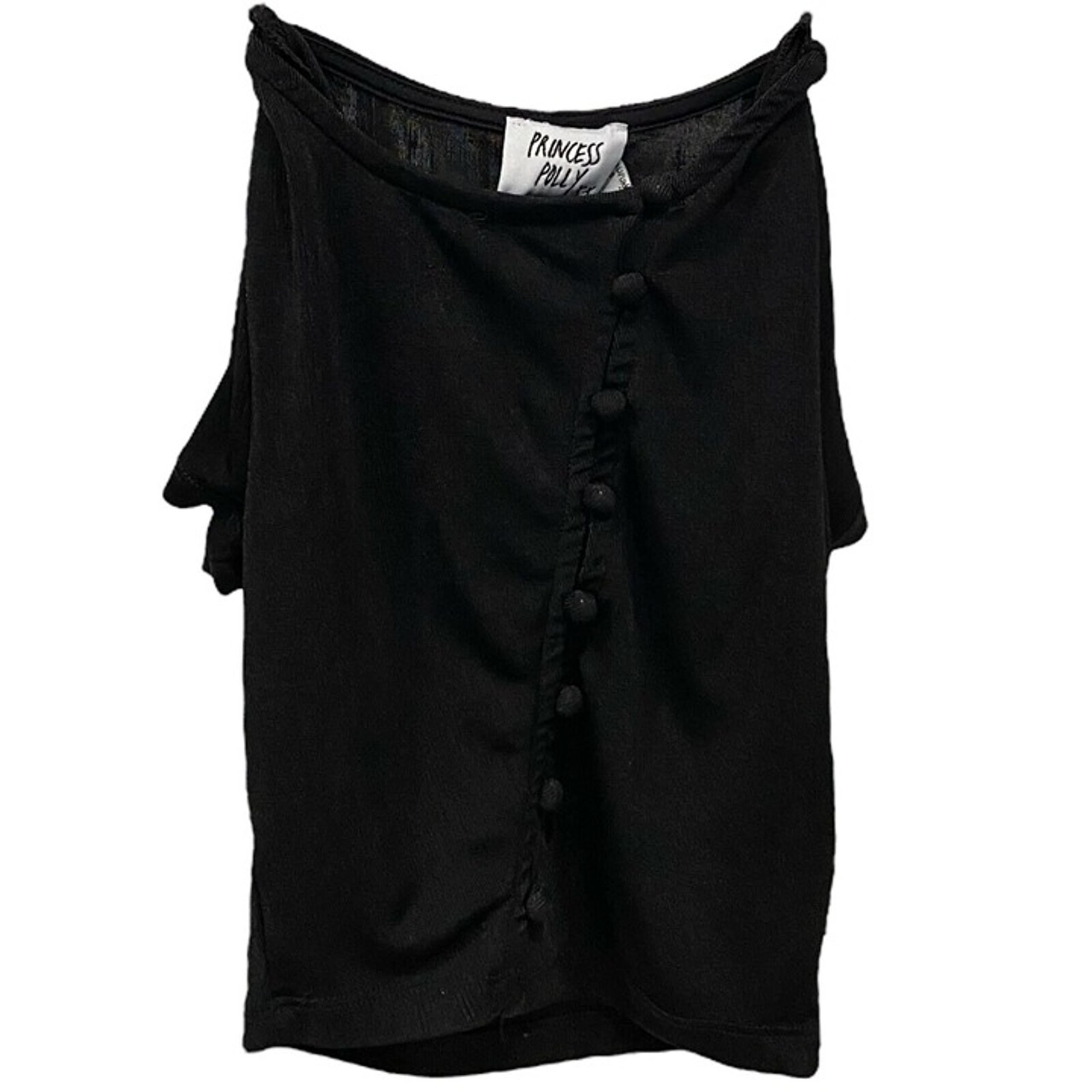 PRINCESS POLLY Women's Black Loop Button Down 1/4 Sleeve Blouse Top Size 2 EUC