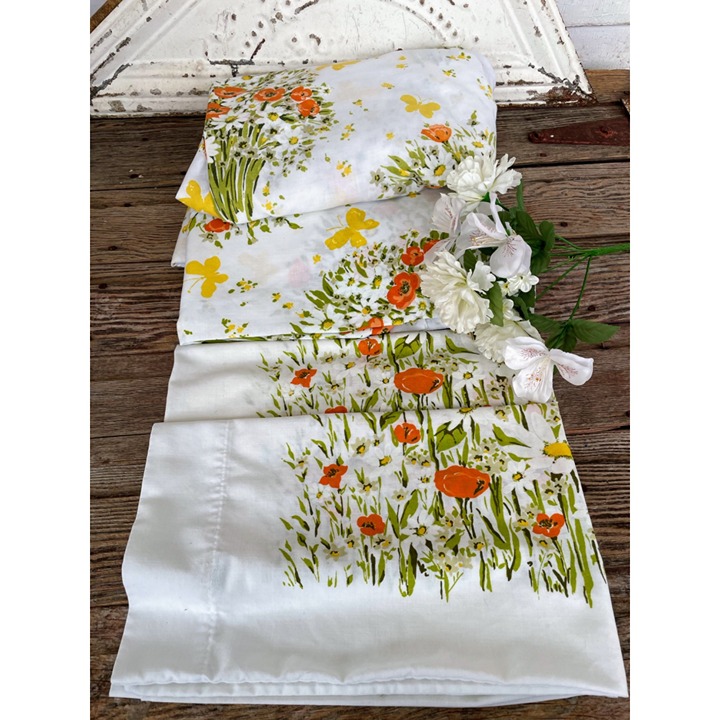 Vintage Morgan Jones Full size Sheet Set Butterflies Poppy Flowers