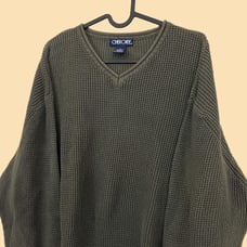 ashy green vintage 90s oversized essential basic vneck cotton knit sweater