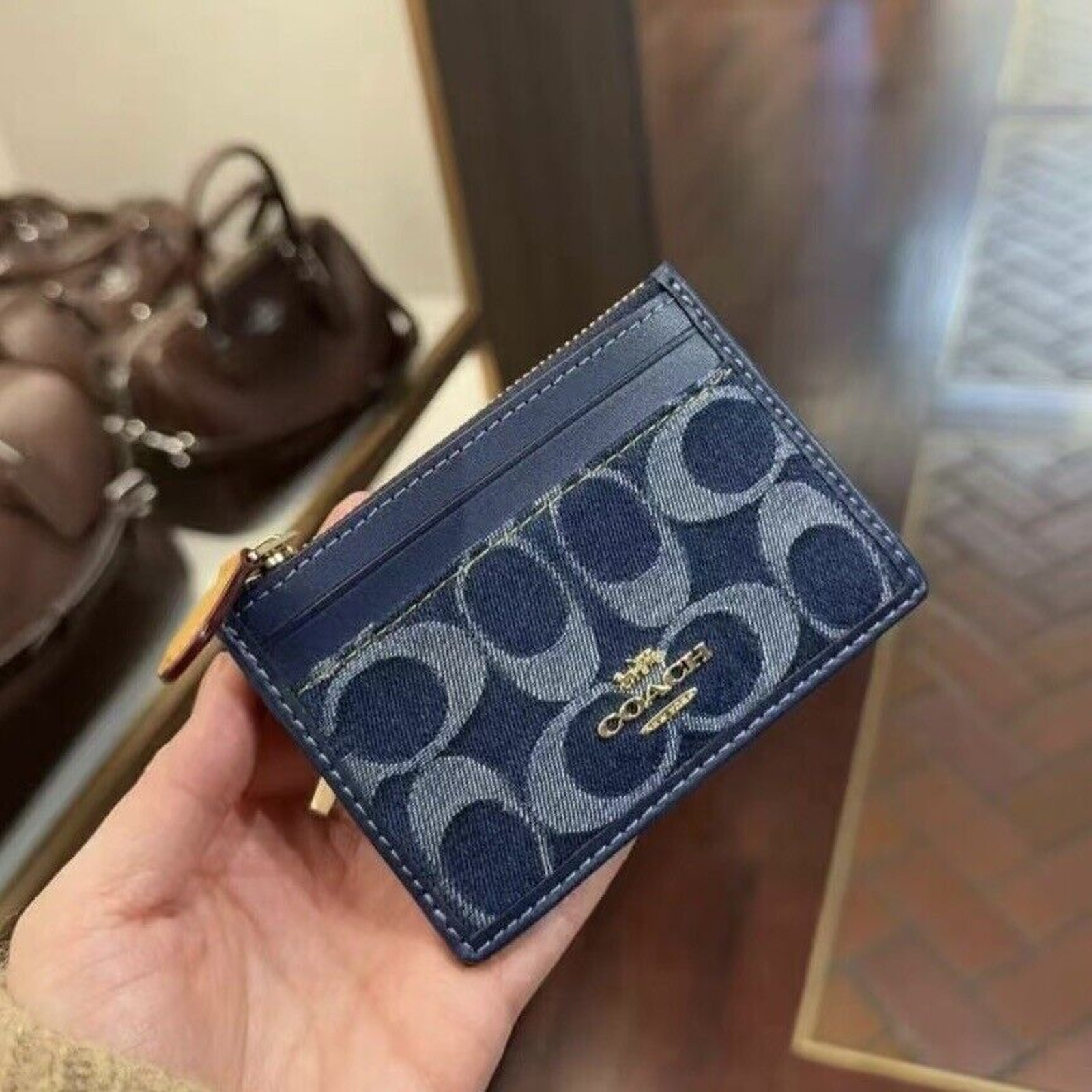 NWT Limited Coach Slim Id Card Case In Signature Denim CY907