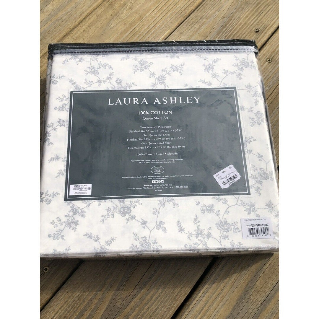 Laura Ashley Queen Sheet Set 4 PC “Fiona Gray” Flowers newest Cotton NEW