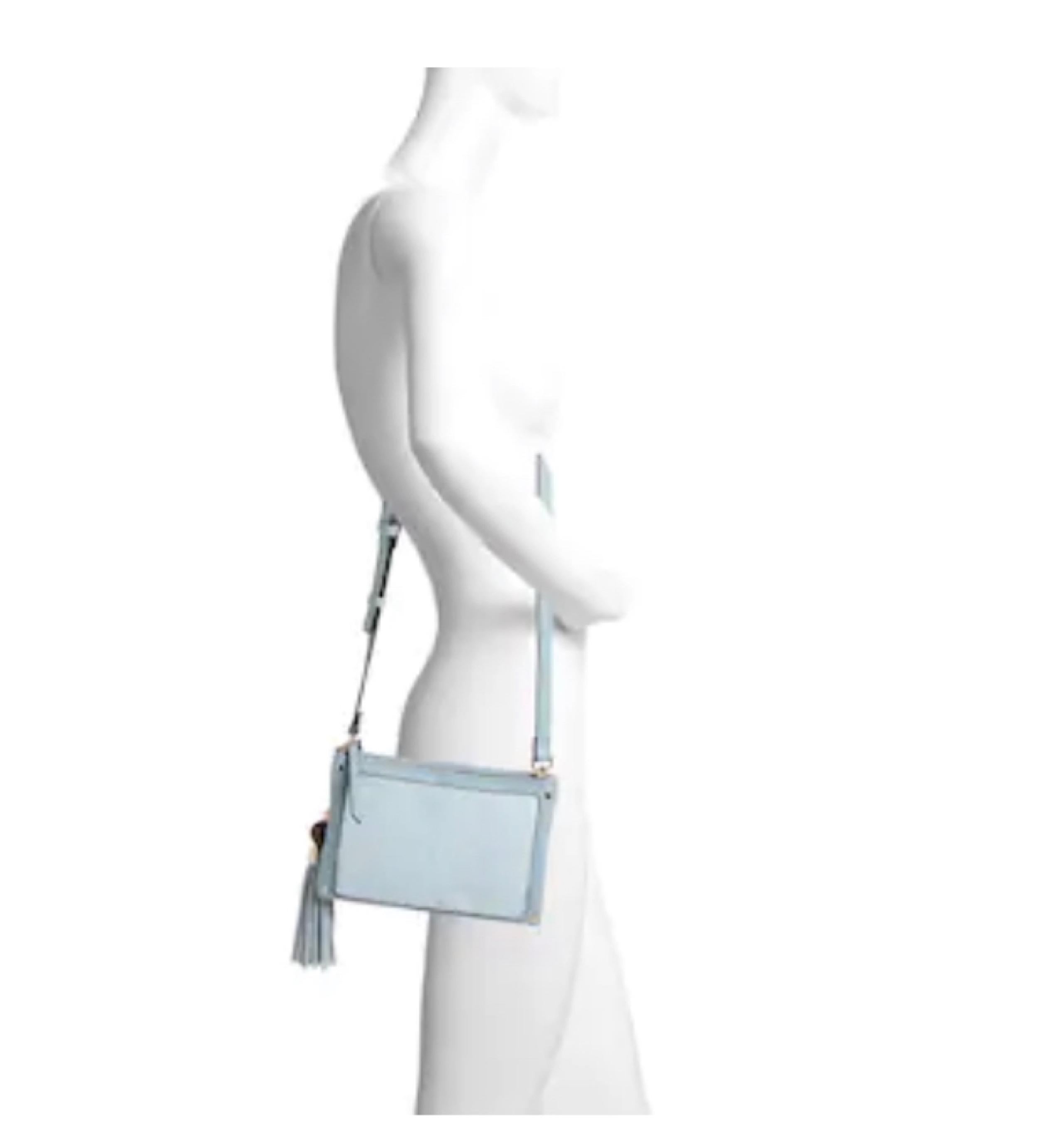 Light Blue Faux Leather Tassel Crossbody