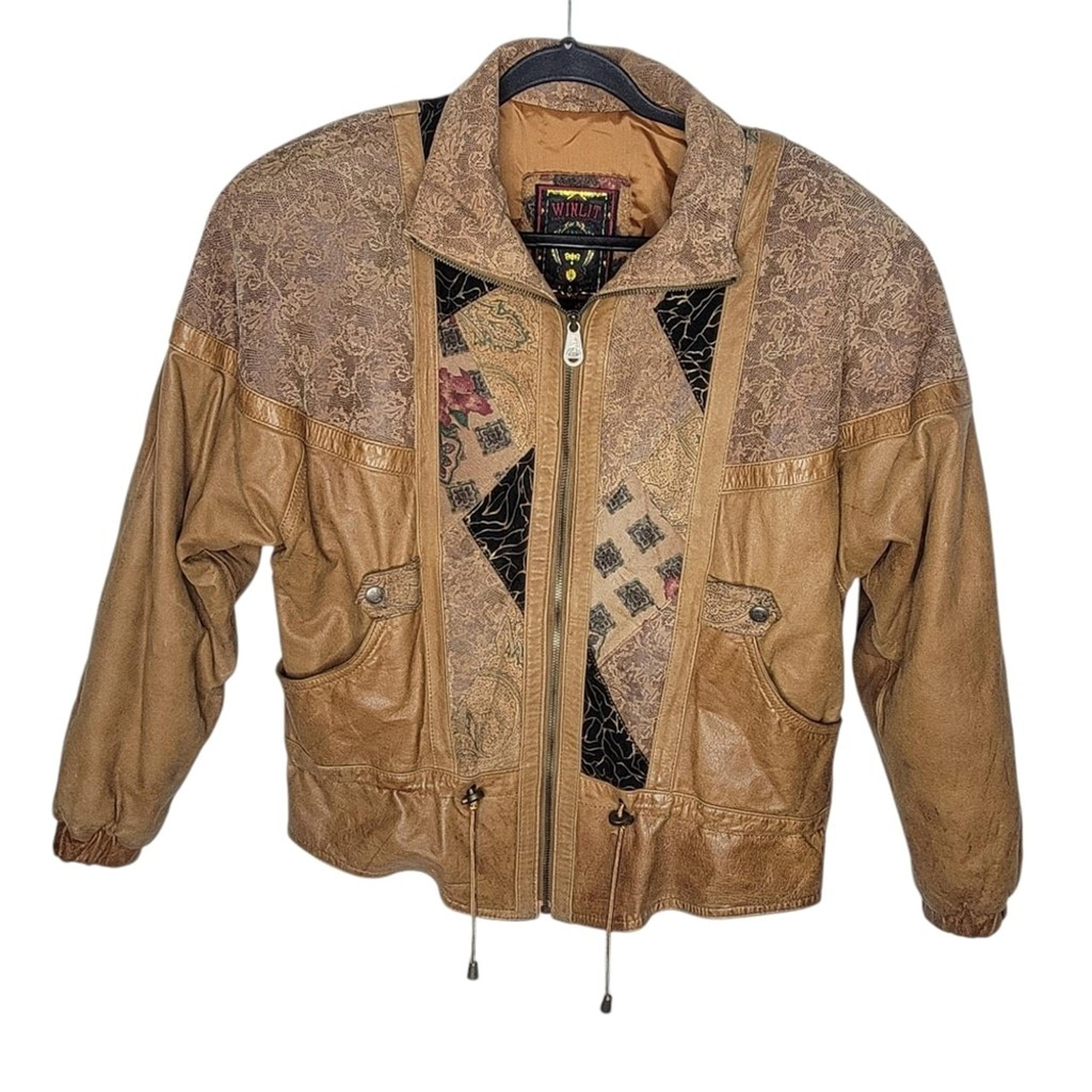 Vintage 80s Suede and Leather Patchwork Puffer Bomber Jacket Winlit 1969 Size M