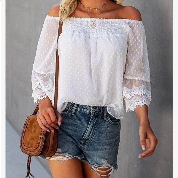 NEW Off Shoulder Swiss Dot Blouse
