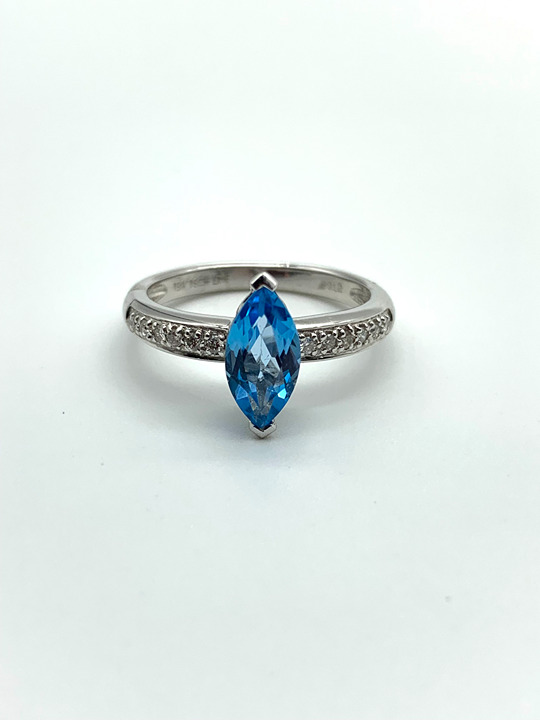 18K White Gold Ring with 1.20CT Blue Topaz Diamond Ring