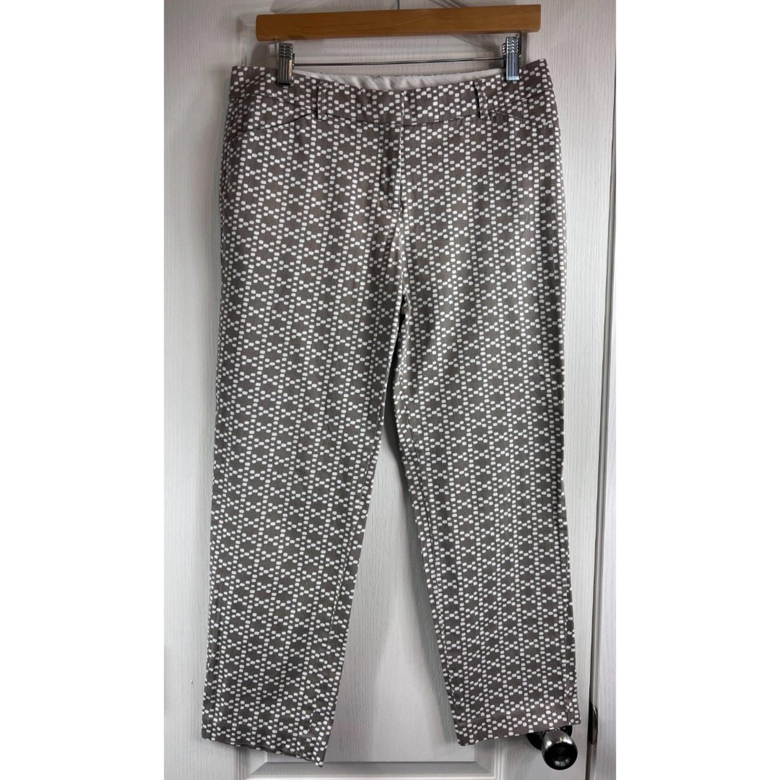 New Directions Women's Greige Grey Beige White Print Pants Stretch Cotton Size 8