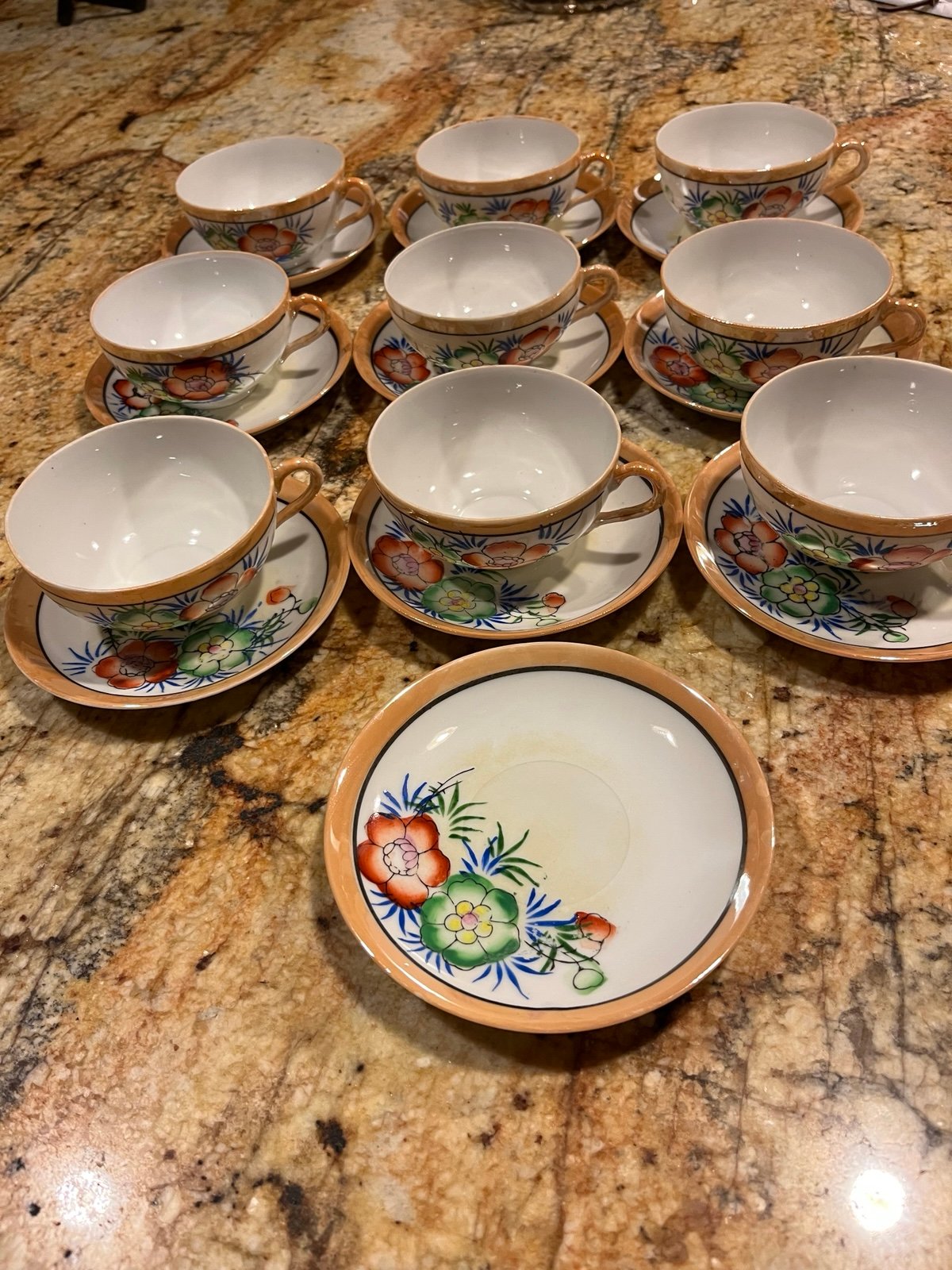 Antique Japanese Lusterware Cups & Saucers