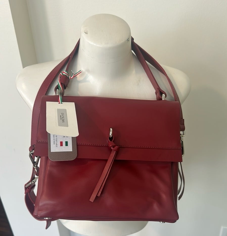 LIA NUMA Italian Red Smooth Leather Flap Crossbody Bag NWT
