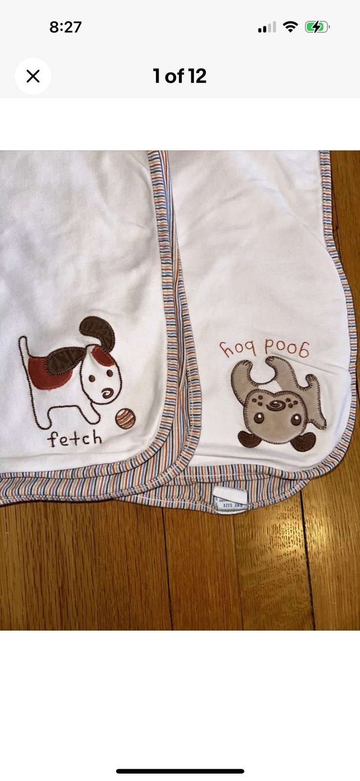 Gymboree Good Boy Fetch Puppy Dog Baby Receiving Blanket Brown Tan Stripes Vtg