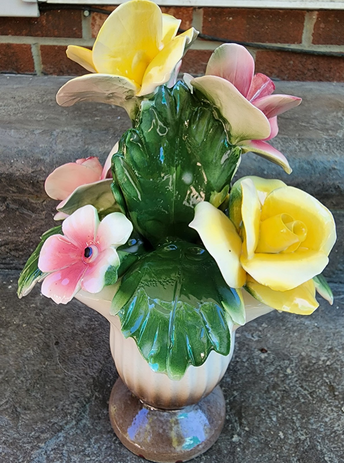 Vintage Nuova Capodimonte Big Porcelain Flower Basket. Italy