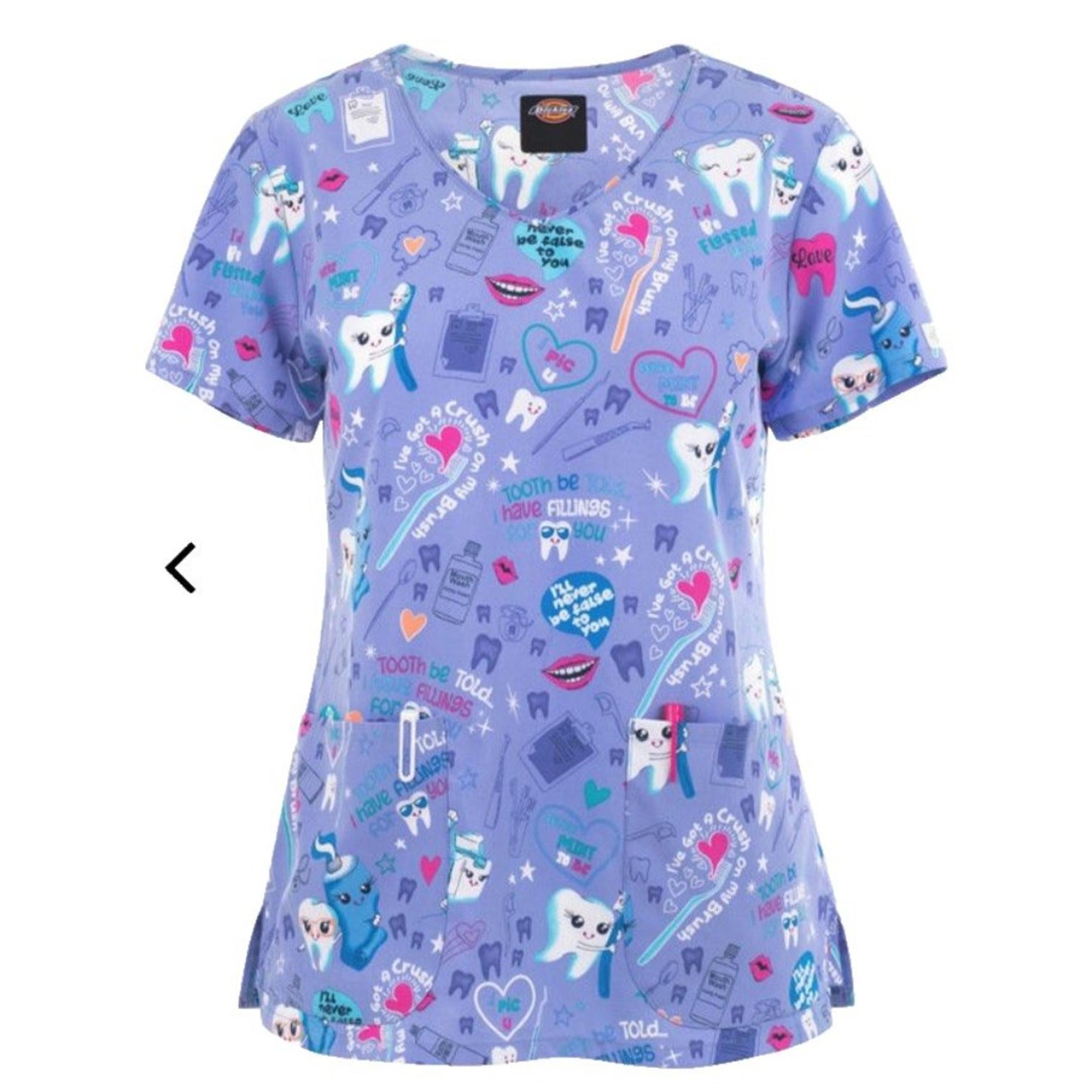 Dickies Dentist Every Day Tooth's Day Medical Scrub Top V-Neck Womens 4XL