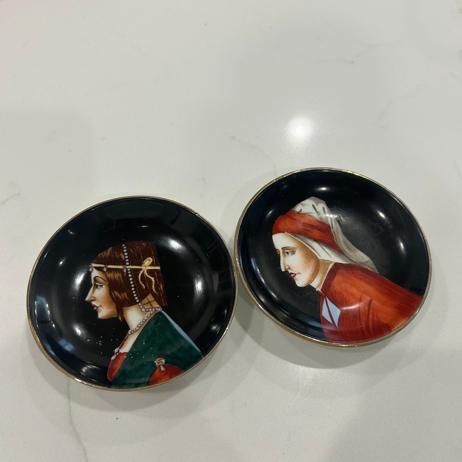 Set of 2 Antique Richard Ginori Dante Portrait Plate Dish 4” Vintage Italian