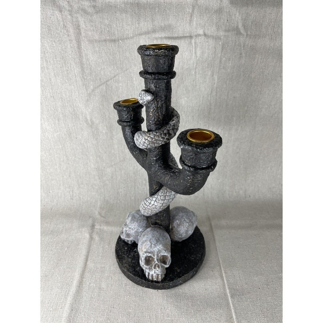 Gothic Snake & Skull Witch Craft Candelabra Halloween Decor Vintage Macabre