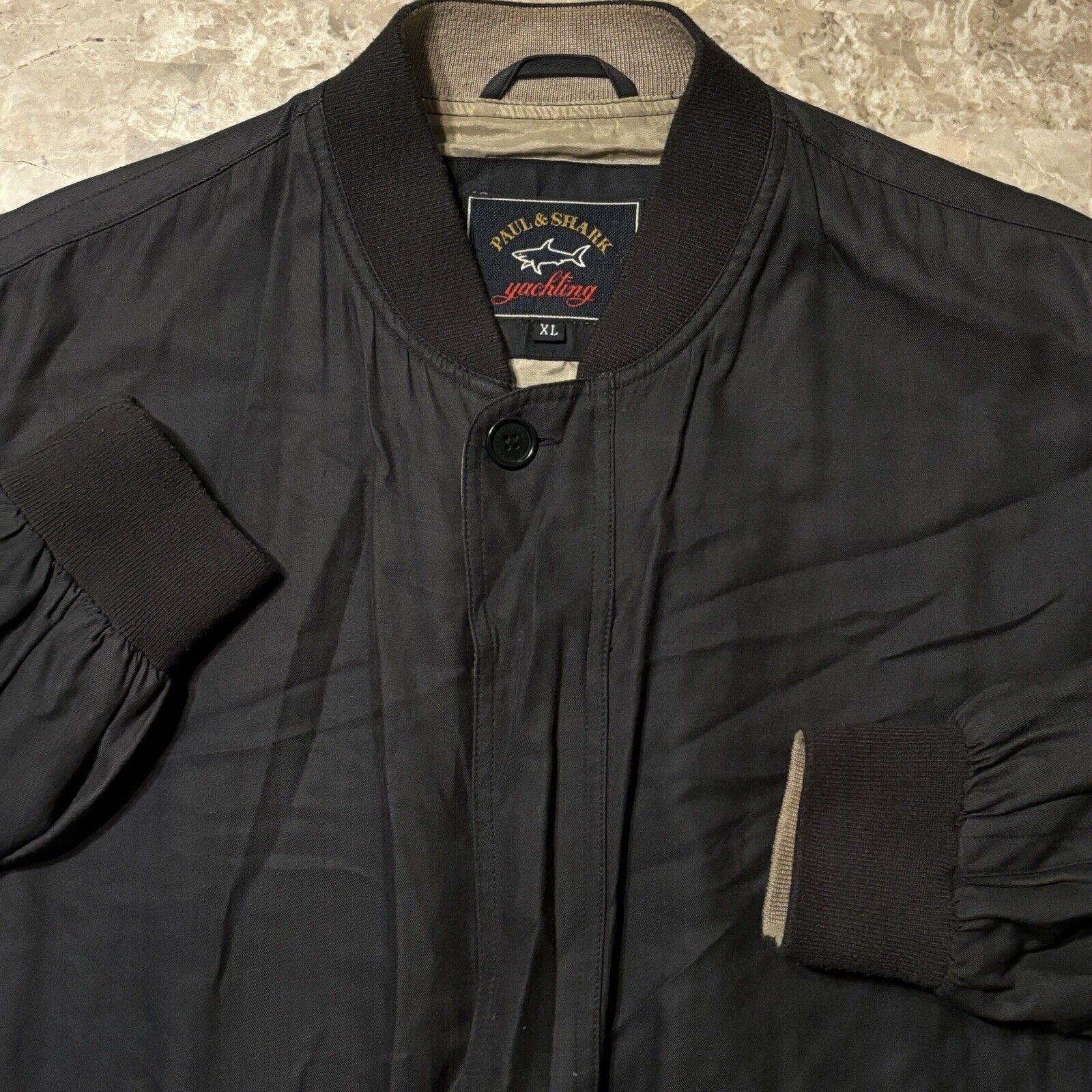Paul & Shark Jacket Mens XL Black Bomber Silk Blend Full Zip Nautical Italy