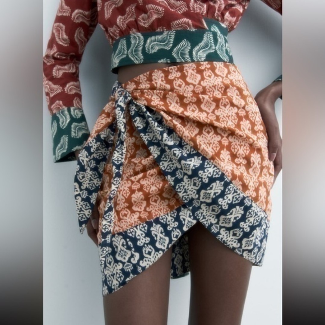 ZARA high waist Mina skirt printed sarong mini skirt side wrap closure self tie