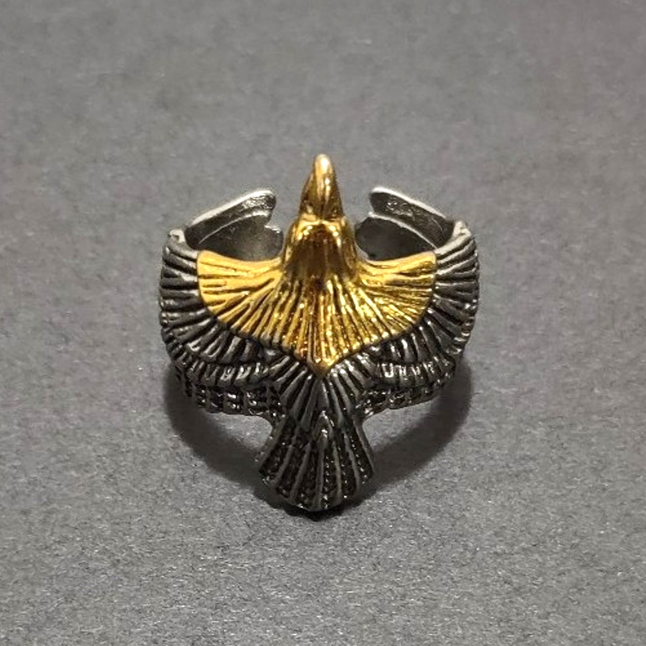 Men's Solid 925 Sterling Thai Silver Ring Gold Eagle Fully Adjustable Size Gift