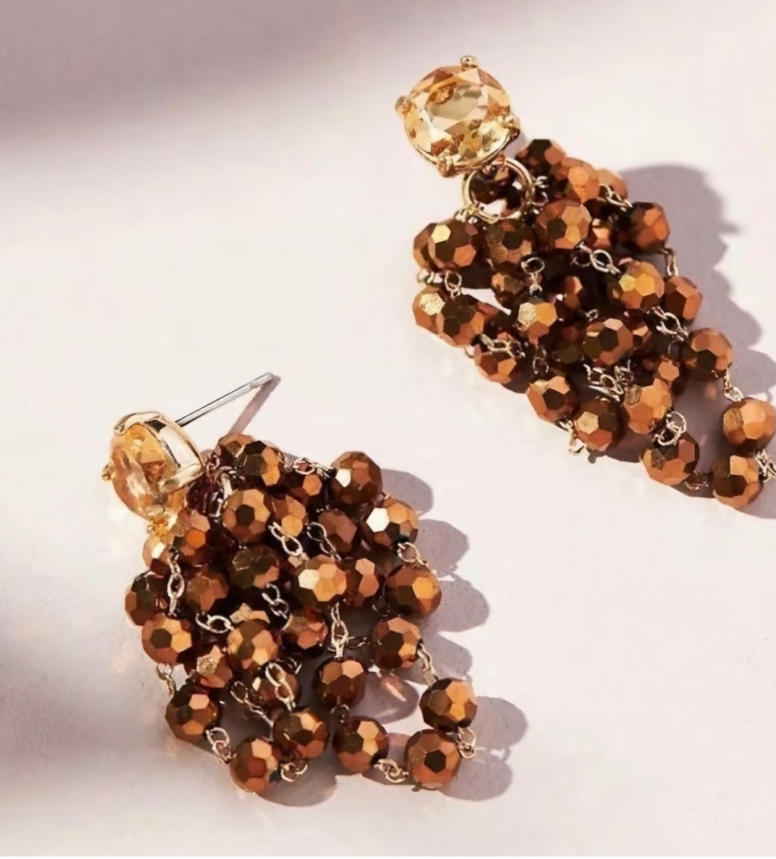 Anthropologie Waterfall Glass Beaded Rhinestone Drop Earrings NWT