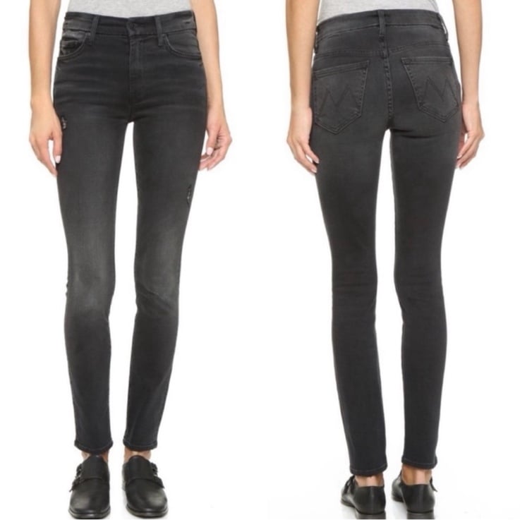 Mother High Waisted Looker Jeans Wait Until Dark Washed Black size 26