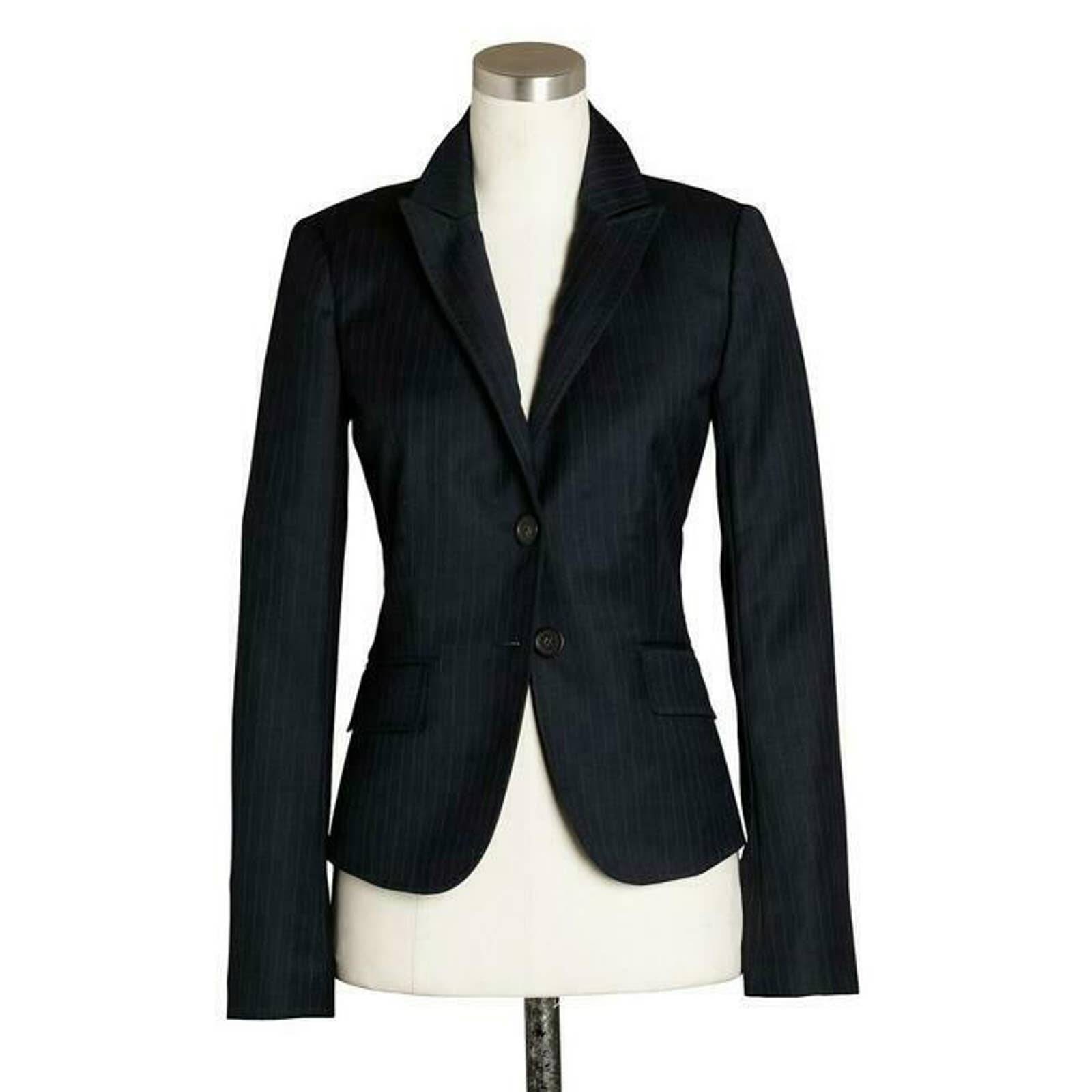 J Crew Navy Two button Jacket Pinstripe Super 120s 90804 Wool Blazer 4