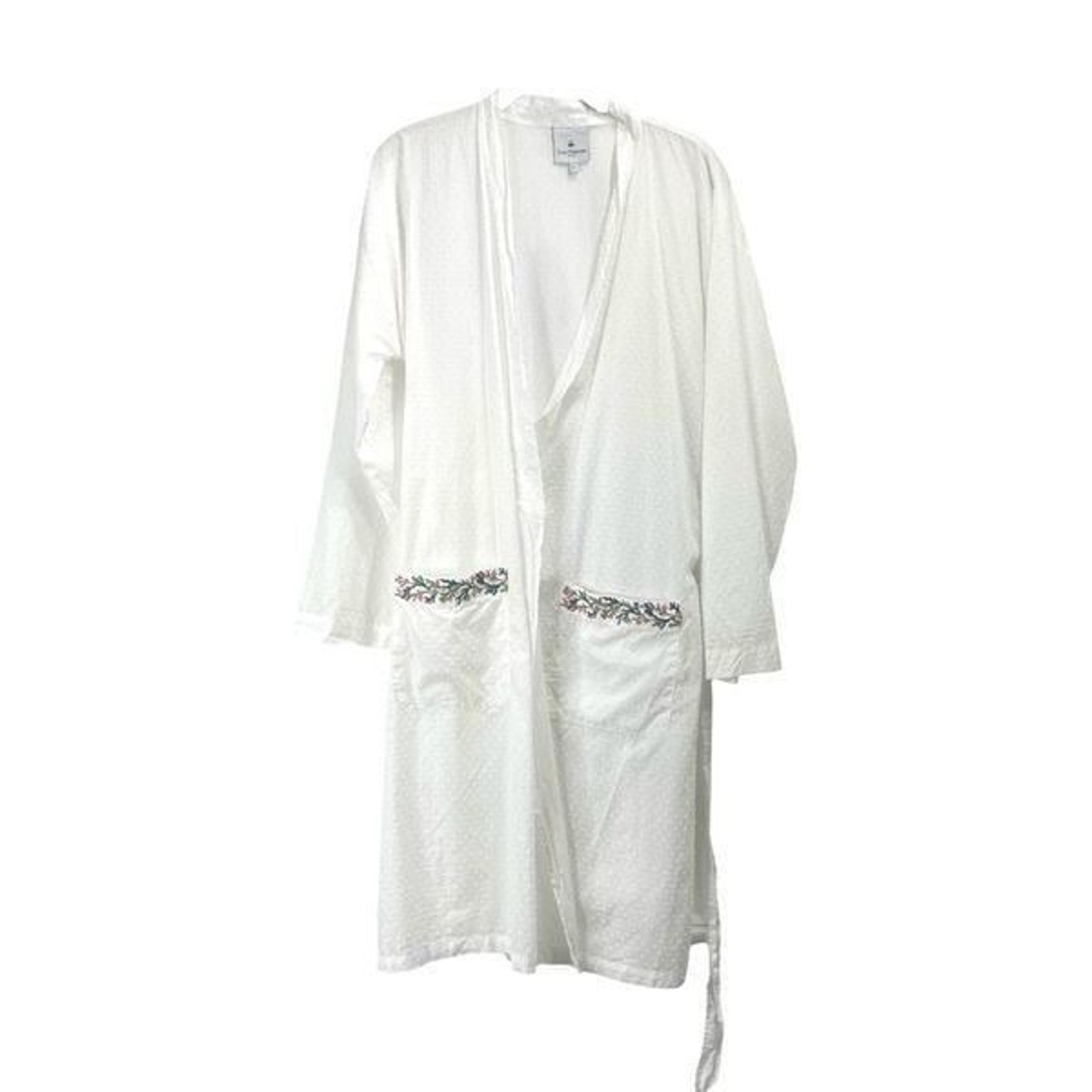Yves Delorme Paris 100% cotton swiss dot embroidered robe Size M white