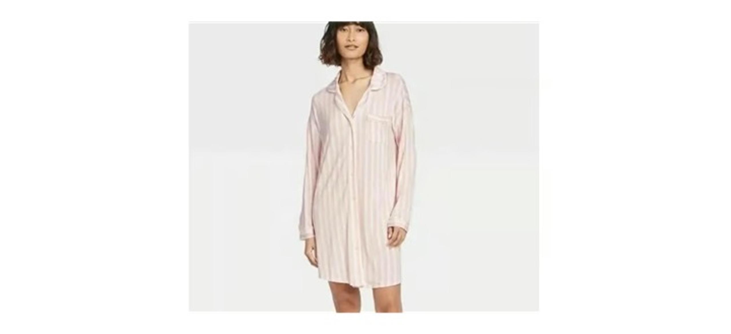 Stars Above Nightgown Womens X Small Long Sleeve Button Up Sleep Shirt Pink