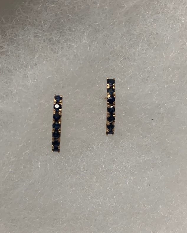 14K Yellow Gold Natural Sapphire 6 stones Huggie Hoop Earrings Studs