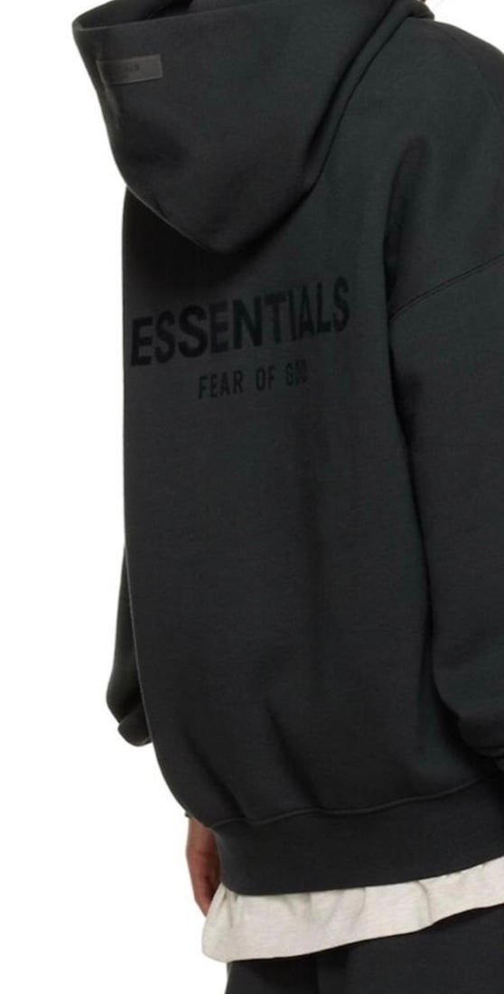 Fear of God® ESSENTIALS SS22 Flocked Fleece Hoodie in Limo Black - Ⓛ *NWT!