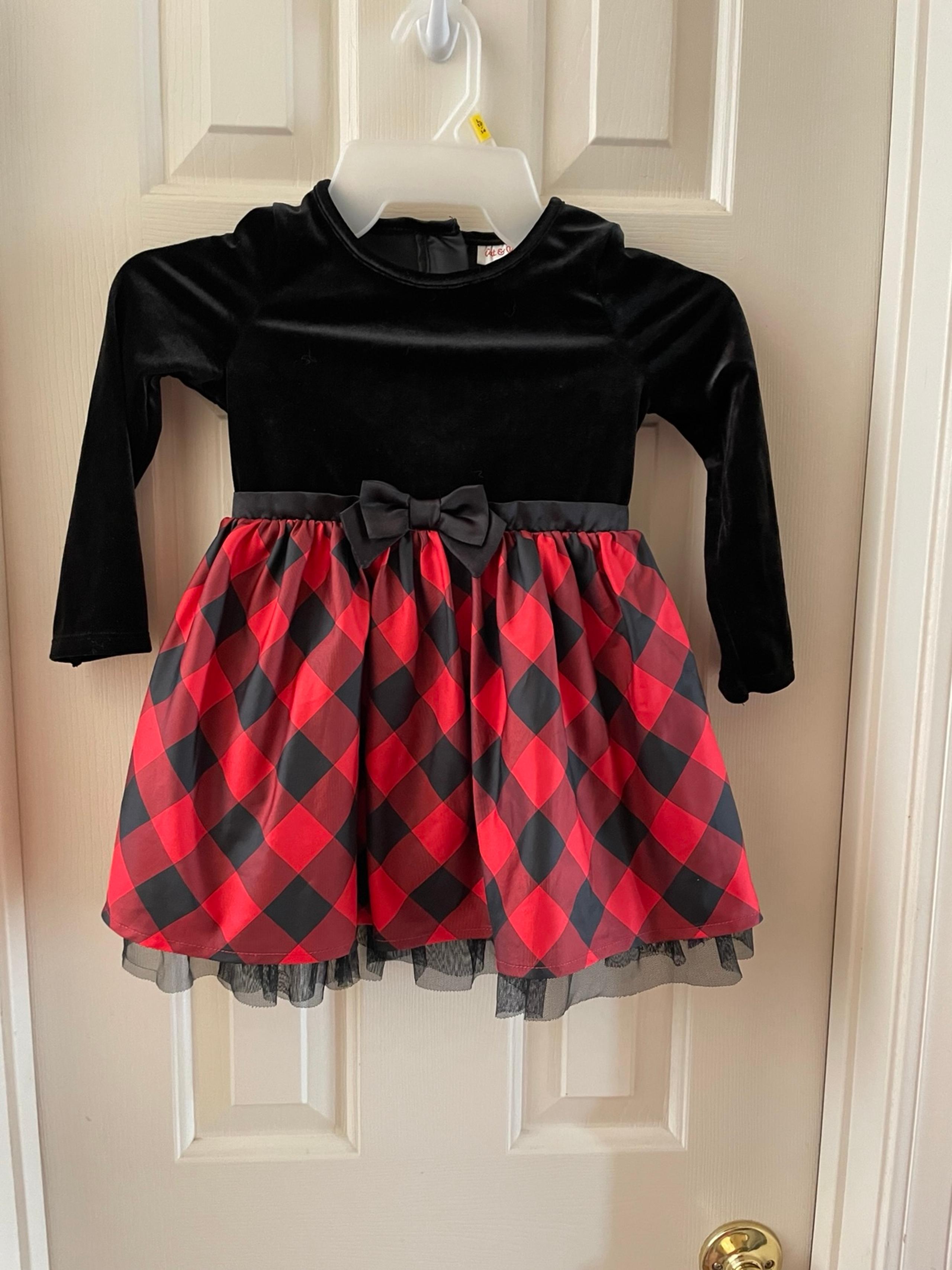 Cat & Jack Girls Plaid Christmas Holiday Dress Red/Black Size 3T