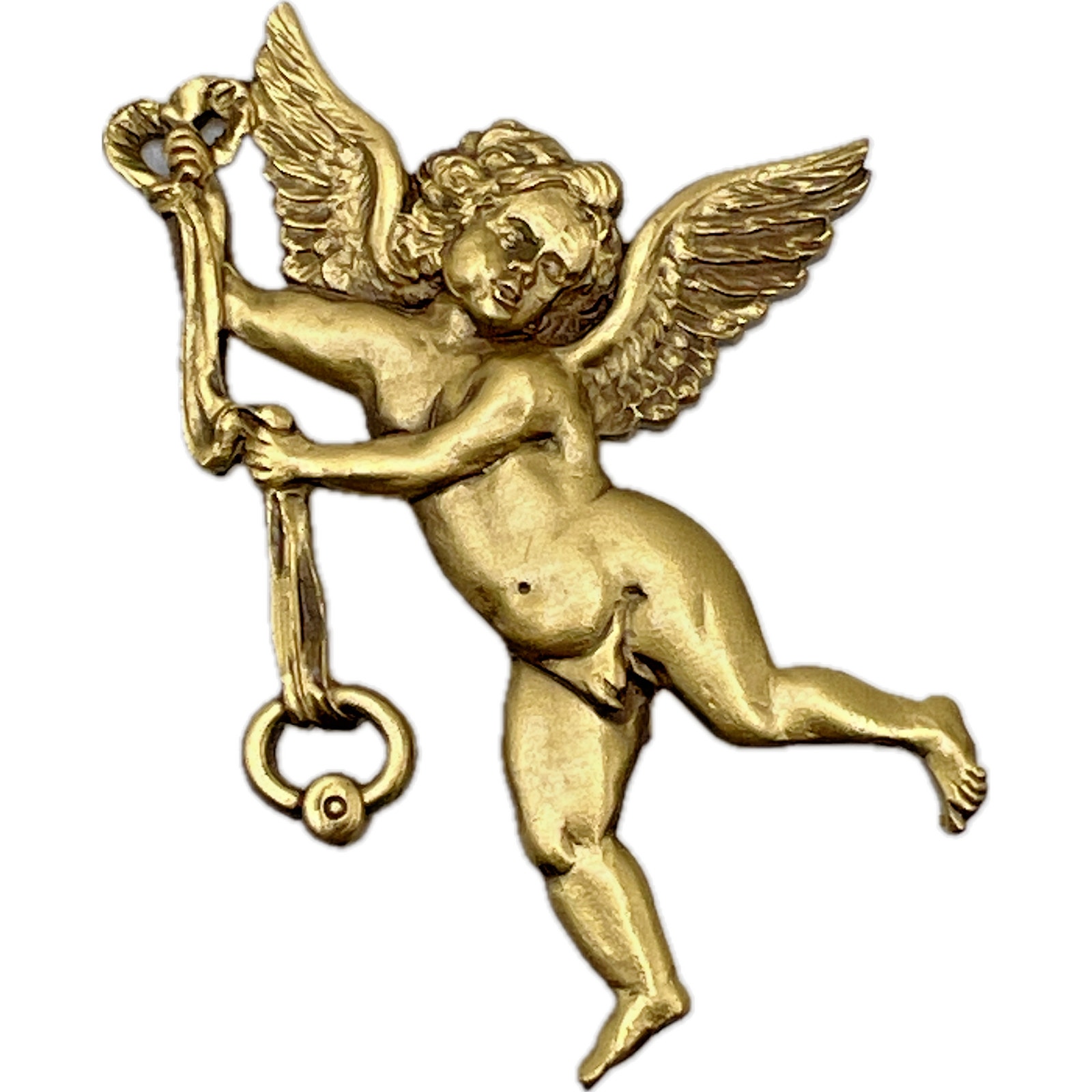 Signed PSNC Vintage Cherub Angel Brooch Wings Heart Ribbon Costume Jewelry
