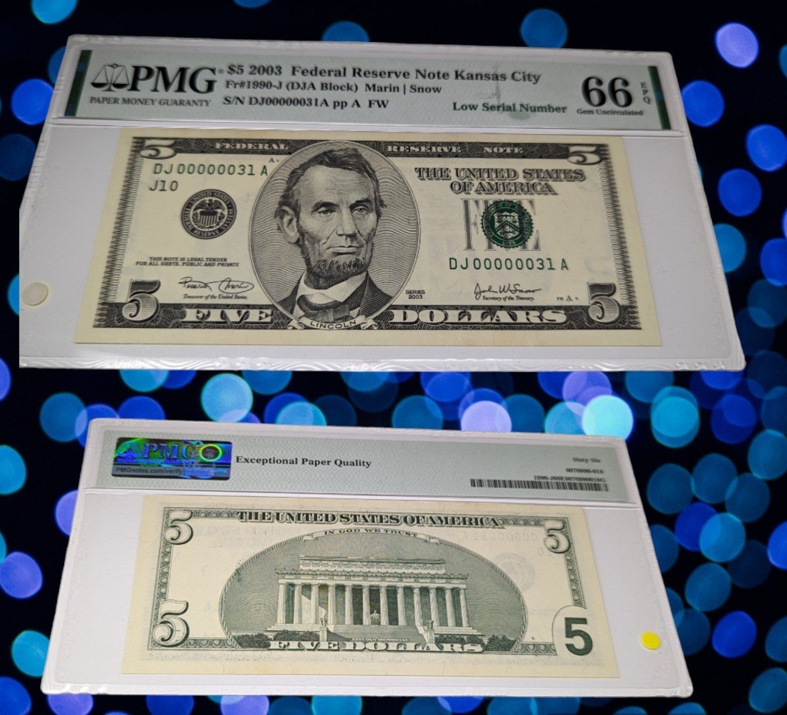 5 2003 federal reserve note low serial number 00000031 grade 66